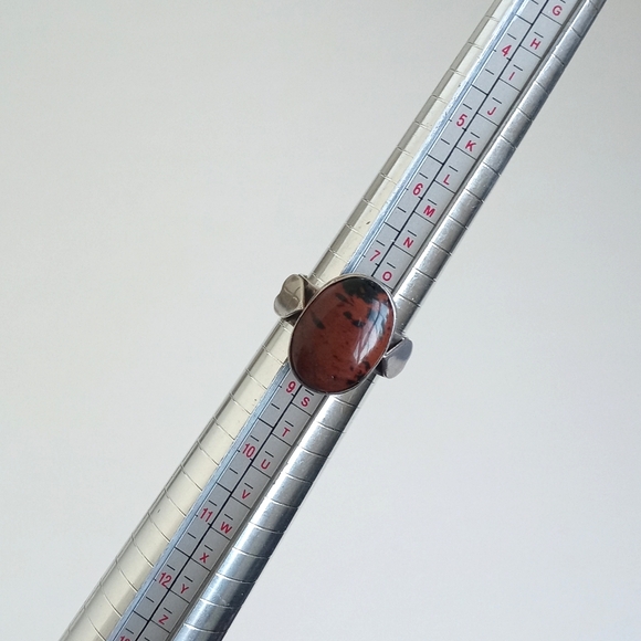 Vintage 925 Silver Ring with Red Jasper/ Mahogany Obsidian Cabochon Gemstone 8 - Picture 12 of 13